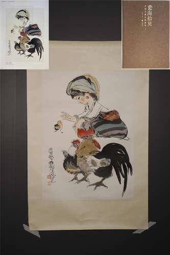 A CHINESE HAND-PAINTED HANGING SCROLL PAINTING