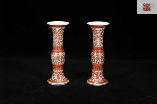 A PAIR OF PORCELAIN HUA GU FLOWER HOLDERS