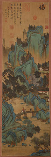 A CHINESE HAND-PAINTED HANGING SCROLL PAINTING ON SILK