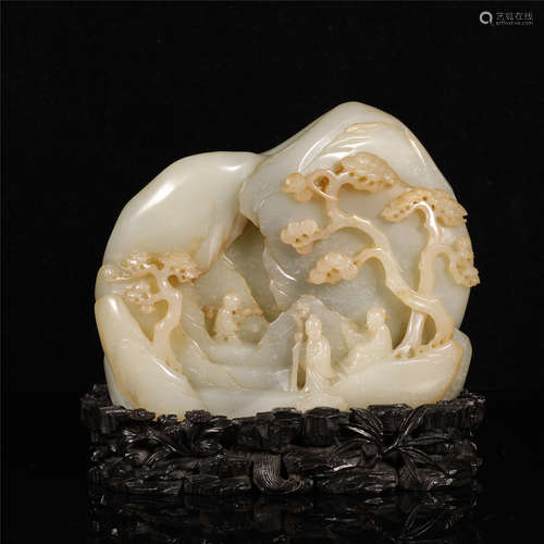 A HETIAN JADE LANDSCAPE DISPLAY ORNAMENT