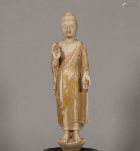 A NORTH WEI STYLE BUDDHA WHITE MARBLE STONE STATUE