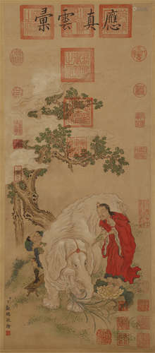 A CHINESE HAND-PAINTED HANGING SCROLL PAINTING ON SILK