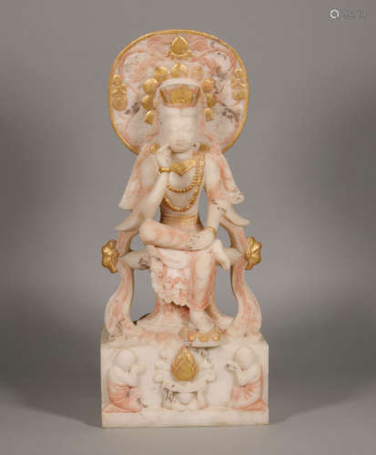 A NORTH WEI STYLE BUDDHA WHITE MARBLE STONE STATUE