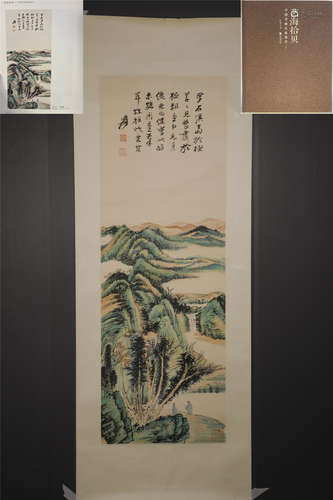 A CHINESE HAND-PAINTED HANGING SCROLL PAINTING