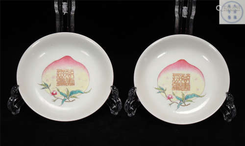 A pair of Qing Yongzheng style famille rose porcelain plates