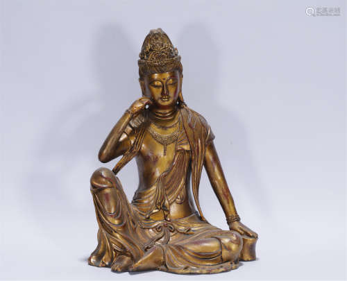 Ming Xuande style gilt bronze seated statue of Guanyin buddh...