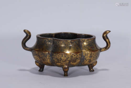 Qing style gold splashed bronze censer