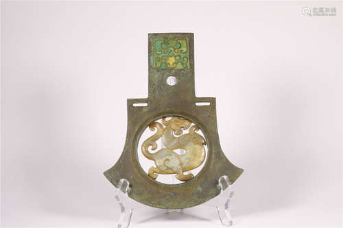 Han style gold and silver inlaid bronze lamp