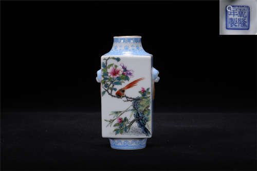 Qing Qianlong style famille rose porcelain CONG style vase