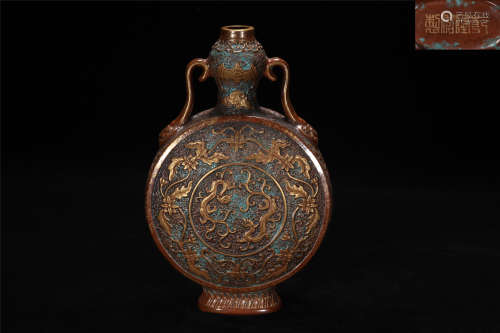 Qing Qianlong style bronze glaze porcelain vase 'baoyueping'
