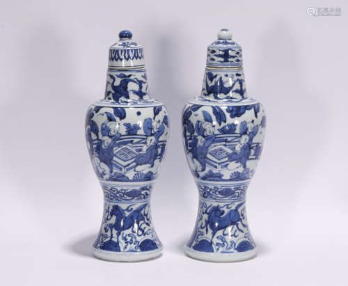 A pair of Ming Wanli style blue and white porcelain vases