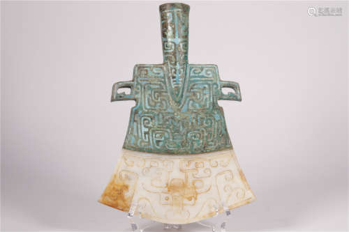 Han style gold and silver inlaid bronze lamp
