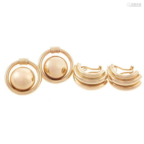 Two Pairs of 14K Yellow Gold Ear Clips