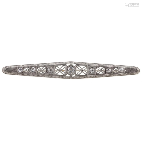 A Filigree Diamond Bar Pin in 14K