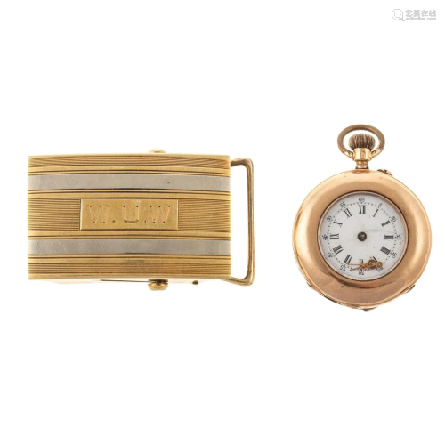 A 14K Antique Louis Jacot Pocket Watch & Buckle