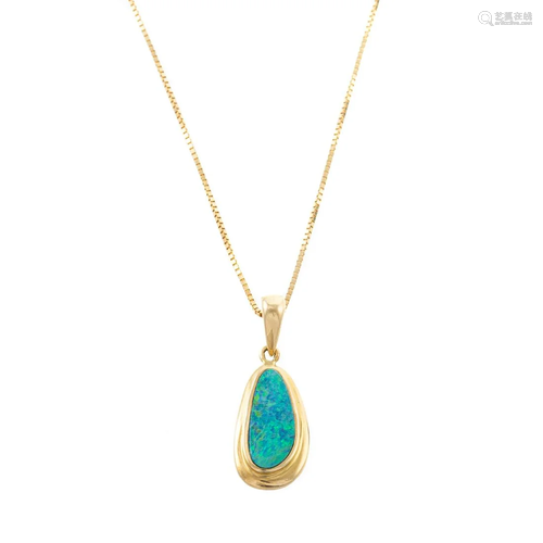 A Boulder Opal Pendant & Chain in 18K