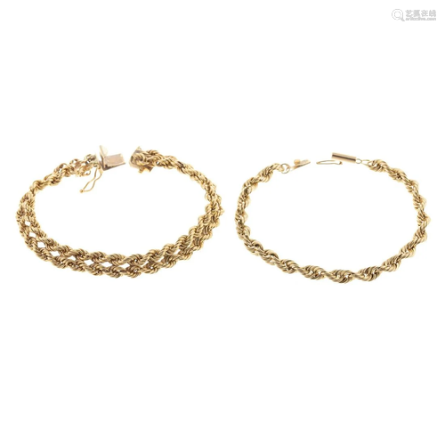 Two 14K Yellow Gold Rope Chain Bracelets