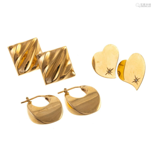 A Collection of 14K Yellow Gold Earrings