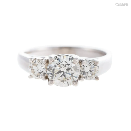 A 14K Classic 3-Stone Round Brilliant Diamond Ring