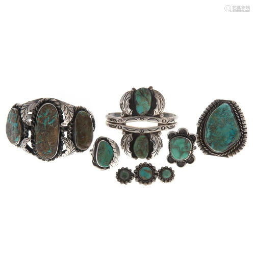 A Collection of Silver Navajo Turquoise Jewelry