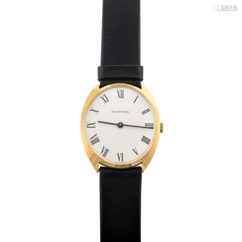 An 18K Yellow Gold Golaystahl with Leather Strap