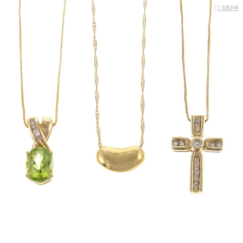 A Trio of Gemstone & Diamond Pendants in Gold