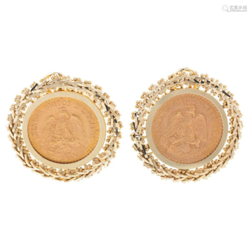 A Pair of 1945 Mexican Gold Pesos Earrings in 14K