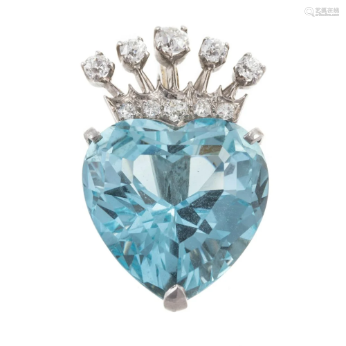 An Edwardian Platinum Aquamarine Heart & Crown