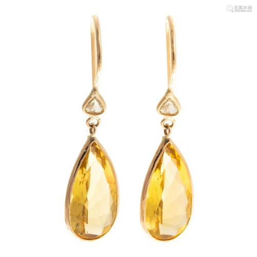 A Pair of Yellow Beryl & Diamond Earrings in 14K