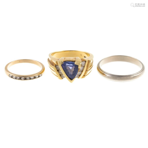 An 18K Tanzanite Ring & Two Gold Bands