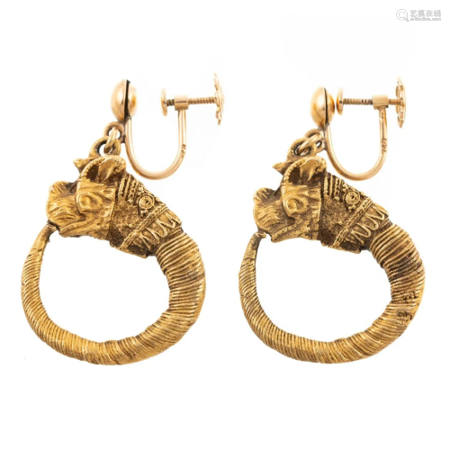 A Pair of 18K Yellow Gold Hellenistic Style Hoops