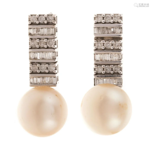 14K Golden South Sea Pearl & Diamond Earrings