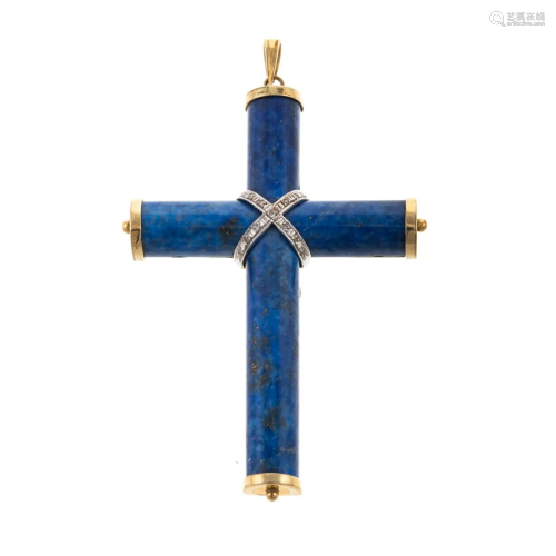 A Lapis Lazuli & Diamond Cross Pendant in 14K