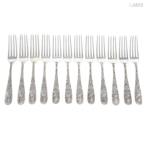 12 James R Armiger Sterling Repousse Dinner Forks