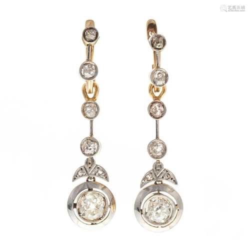 A Pair of Victorian 14K Old Euro Diamond Earrings