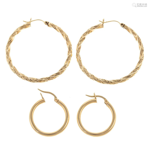 Two Pairs of Hoops in 14K Yellow Gold
