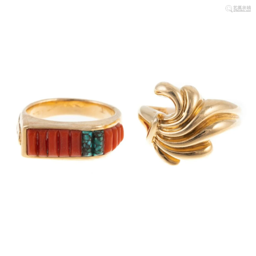 A Coral & Turquoise Ring & Dome Ring