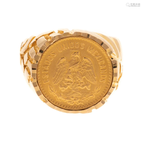 A 1955 Mexican Pesos Coin Ring in 14K