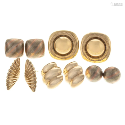 A Collection of Five Pairs of 14K Gold Earrings
