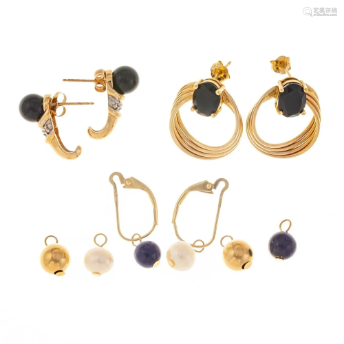 A Trio of Gemstone Beaded Earrings in Gold