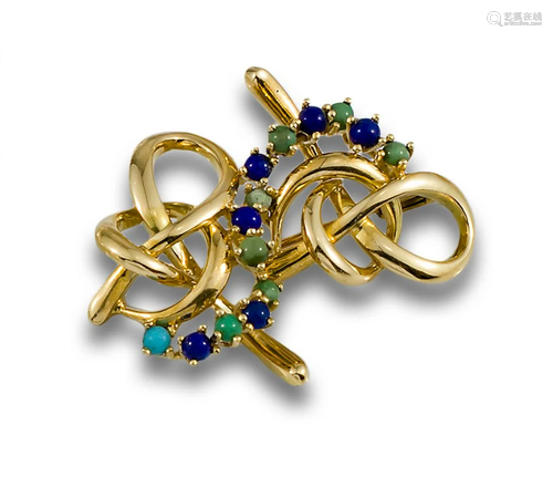 TURQUOISE AND LAPIS LAZULI WAVE BROOCH 69