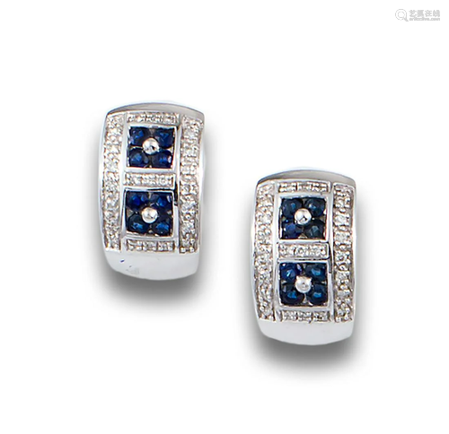 WHITE GOLD HOOB EARRINGS DIAMONDS SAPPHIRE 61…