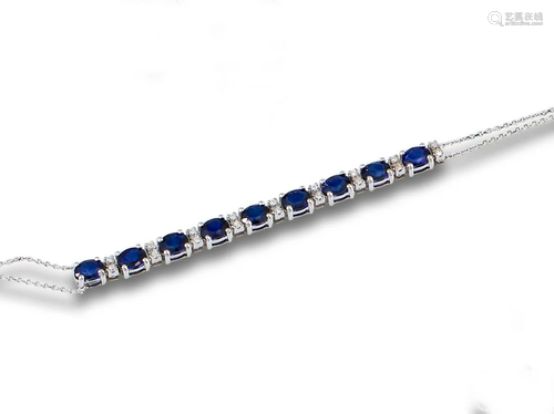 WHITE GOLD BRACELET SAPPHIRES DIAMONDS 20