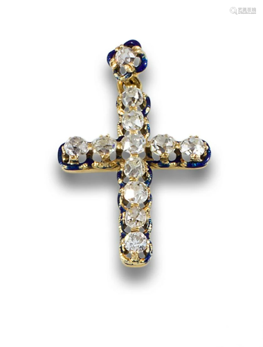 Cross in 18kt yellow gold with diamonds