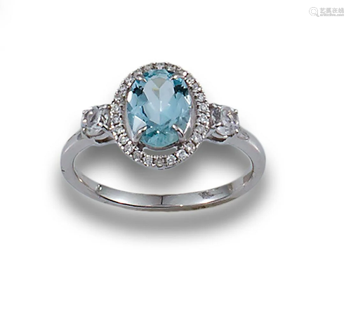 GOLD RING OVAL AQUAMARINE DIAMONDS