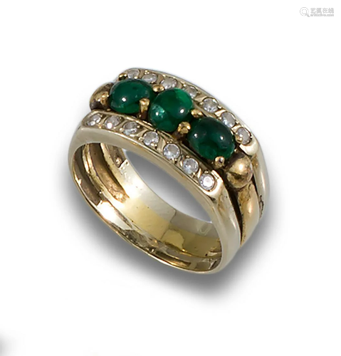 GOLD RING ZIRCONIA SIMILAR TO EMERALDS