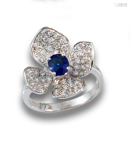 GOLD FLOWER RING DIAMONDS SAPPHIRE