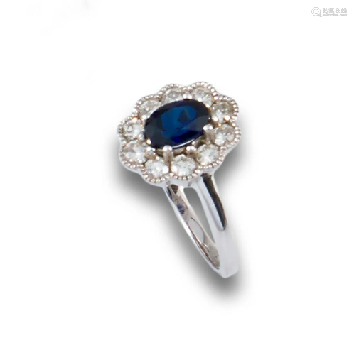 WHITE GOLD LOBED FLOWER RING, SAPPHIRE DIAMONDS 32