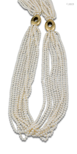 NECKLACE 10 STRANDS CULTURED PEARLS GOLD