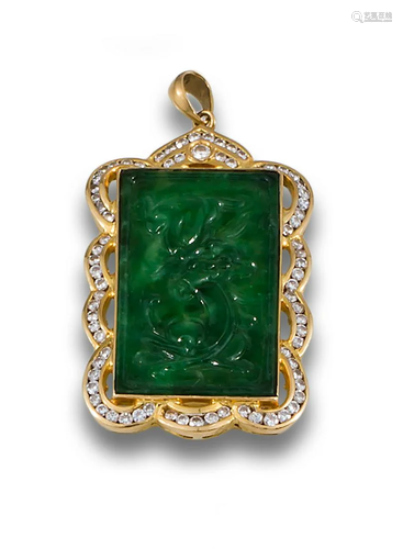 GOLD NEPHRITE DIAMOND PENDANT